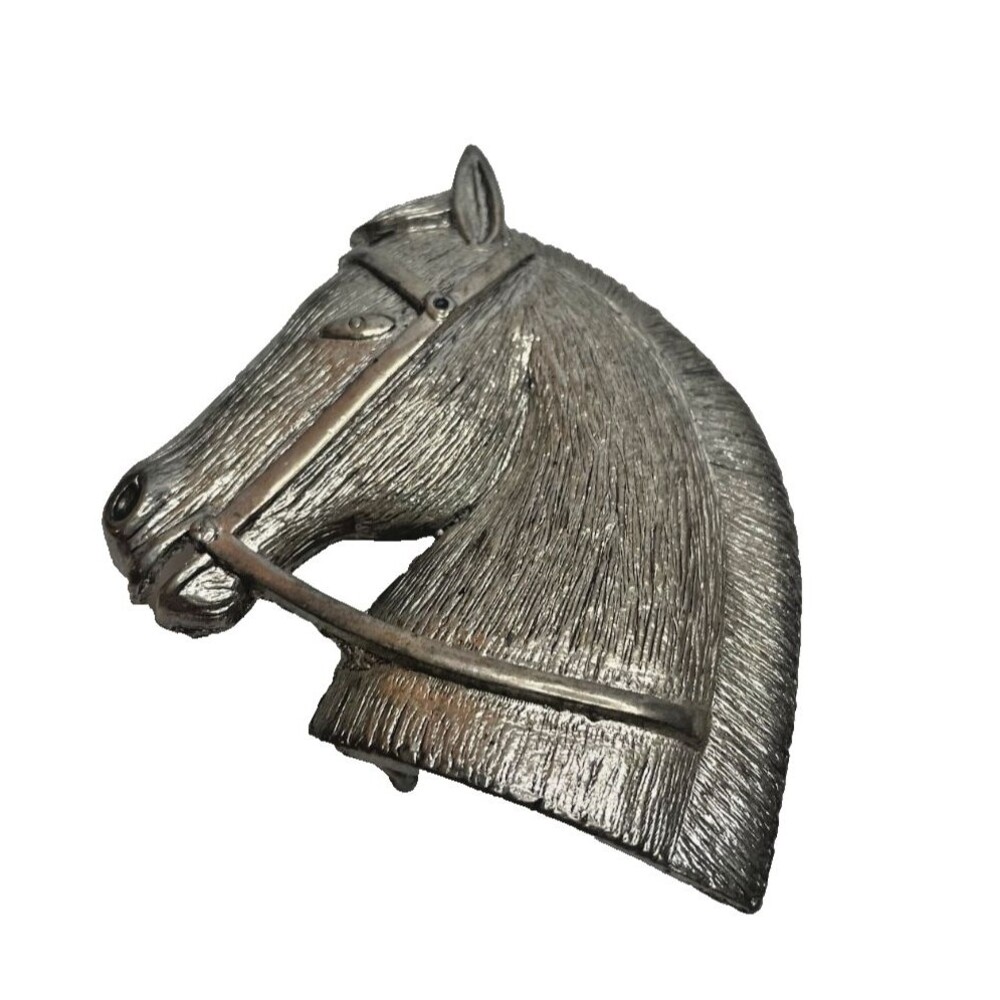 rare! Vintage Gay Boyer silver tone Horse Head Belt Buckle Equestrian
